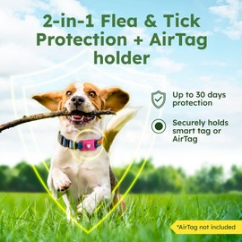 BugMD Paw Guardian Flea & Tick Pendant (3-Pack) with AirTag Holder – Plant-Based Flea & Tick Prevention for Dogs – Pet Collar Tag & GPS Tracker Holder for Dogs – Pink