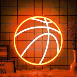 Basketball Neon Sign, Led Basketball Sport Neon Light Sign，Powered by USB Neon Sign for Wall Decor, Dimmable LED Neon Signs for Living Room Bedroom Man Cave Home College Club Shop（Orange, White）