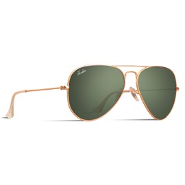 Berikin Large Face Sunglasses, Glass Aviator, Teardrop for Men, Women's, UV400, UV Protection, Sunglass for Men, Gold, gold frame/green lens