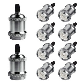 DiCUNO E26 Edison Vintage Lamp Socket, Retro Pendant Lamp Holder, Light Sockets Replacement, Antique Look for Industrial, Decorative, DIY Lighting, 600℃ Heat Resistant, 10 Packs (Chrome Color)