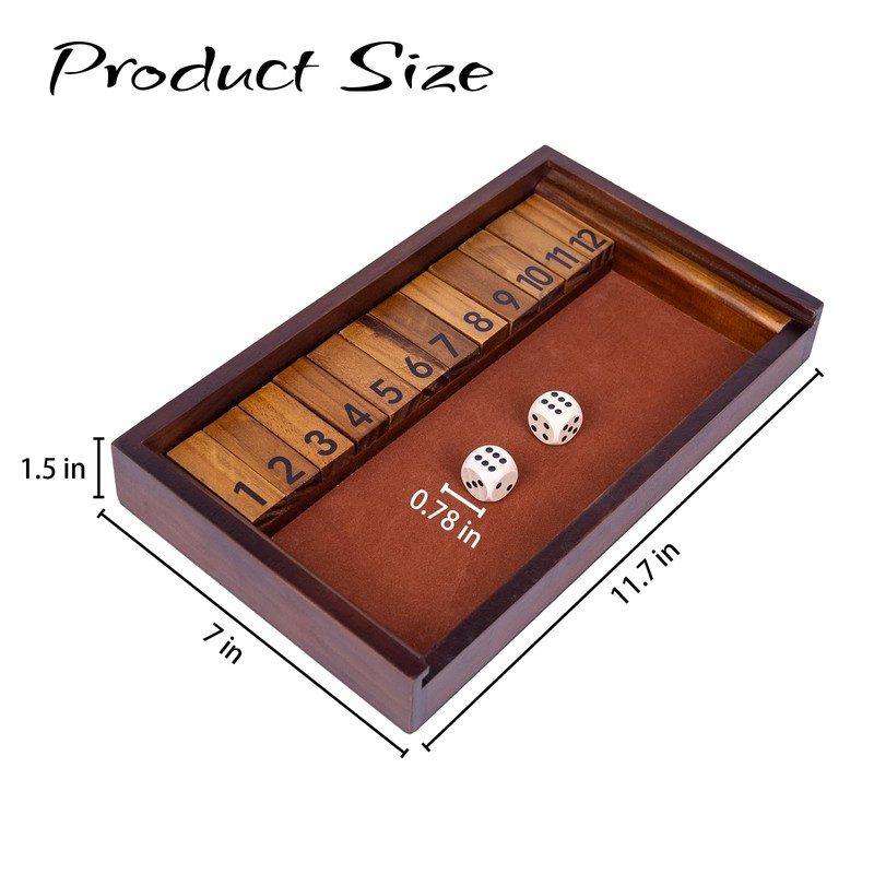 Shut The Box Game with 12 Pcs Wooden Numbers，Wooden Board