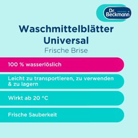 Dr. Beckmann Dr. Beckmann MAGIC LEAVES Waschmittel-Blätter UNIVERSAL | vordosierte & wasserlösliche Waschblätter | platzsparend und leicht anzuwenden | 25 Blätter