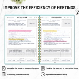 Meeting Notebook for Work Organization, Work notebook with action items, Agenda Planner for Note Taking, Office/ Business Project Management Notebook, Office Supplies, for Men & Women,160 pages (7x10”)