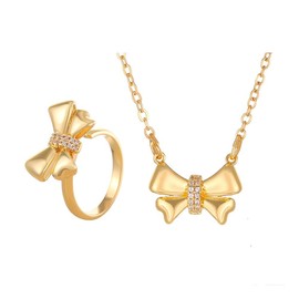 Gold Bow Knot Necklace Ring Set Bowknot Ribbon Necklace Ring Christmas Valentine's Day Gifts for Women Friendship Gift