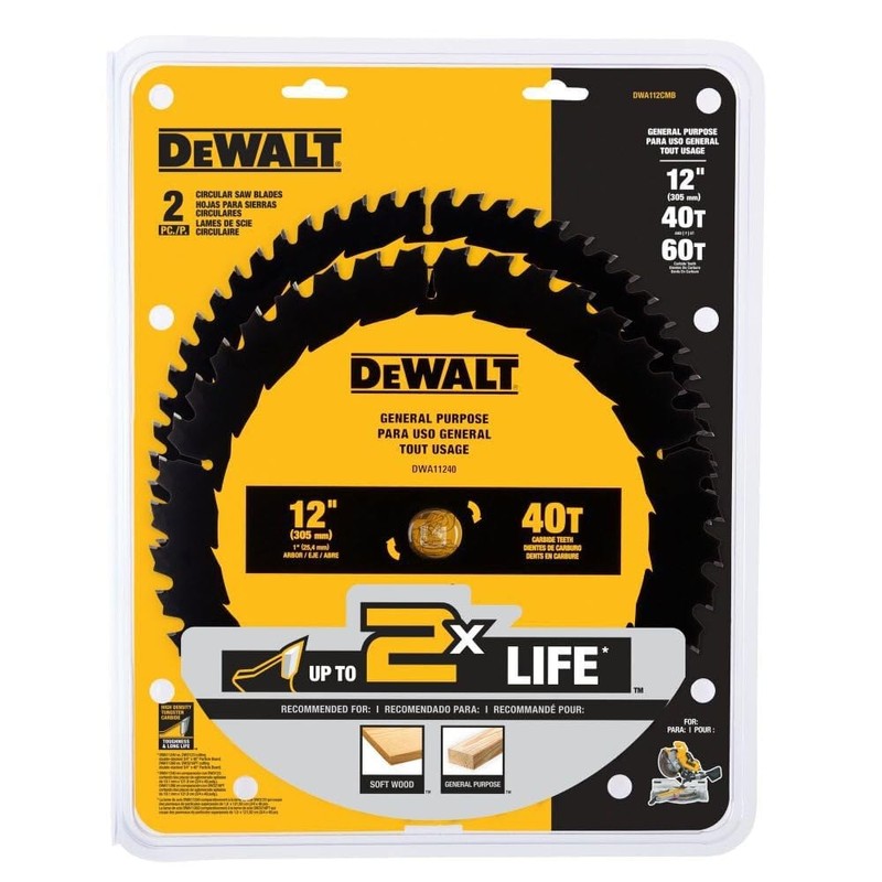 DEWALT Miter Saw Blade Combo Pack, 12” Blades, 40 Tooth