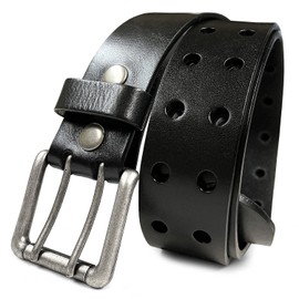 Ben Twin Roller Vintage One-Piece 100% Full Leather Jean Belt Punk Biker Belt 1-1/2" Wide (ANR-Black, 30)