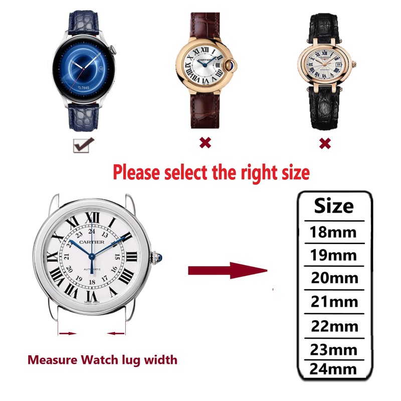 Moran Genuine Leather Band Alligator and Cowhide Replacement Deployment Buckle