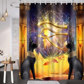 TPMDFC Ancient Egyptian Shower Curtain, 72x72 inch Polyester, Vintage Mysterious Horus Eye Black Cat Shower Curtain Sets, Egypt Eye of Horus Bathroom Curtains Decor Set with 12 Hooks YLOKTP0131