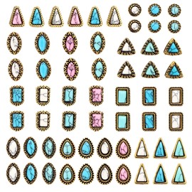 60 Pcs Turquoise Nail Charms Western Cowboy Nail Gems Charms 30 Styles Available, Western Retro, Suitable for Jewelry Making, Mobile Phone Cases, Pendants (White, Blue, Green, Pink)