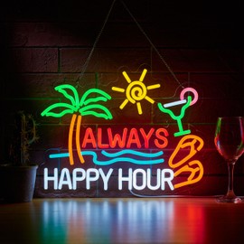 Always Happy Hour Beer Bar Neon Sign for Wall Décor Dimmable USB LED Neon Light for Home Bar Decor Man Cave Parties Gift