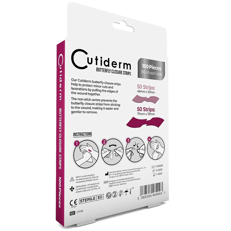 Cutiderm Skin Sterile Butterfly Wound Closure Suture Strips, 2 Sizes