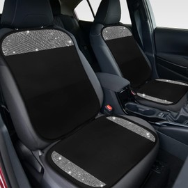 Tallew 2 Pair Bling Car Seat Covers for Women Rubber Black Front Seat Cover with Crystal Diamond Rhinestone Breathable Car Protectors