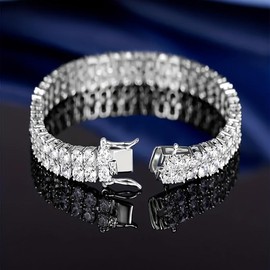 925 Silver Moissanite Double Row Circular Women'S Tennis Bracelet, D color VVS1 0.1Carats/ 3mm (108pcs) Round Cut, ccBirthday Valentine'S Day Wedding Brides Jewelry, Fine Jewelry Gifts For Women Men, Christmas Gifts For Ladies Mother Father:_Silver 7.0inch