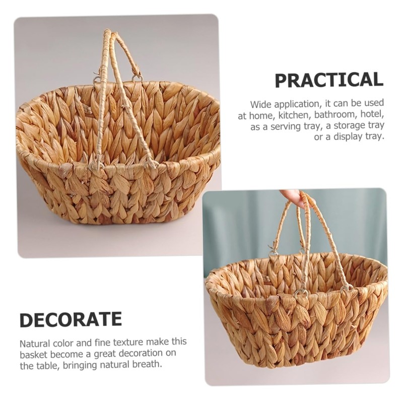 KOMBIUDA Natural Hyacinth Grass Bread Basket Woven Snack Organizer Decorative