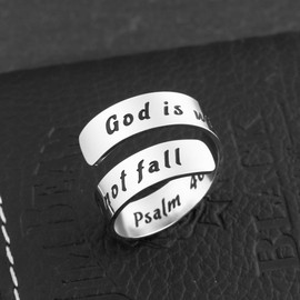 omodofo Christian Necklace Bible Verse Cross Pendant Prayer Charm Necklace Faith Religious Jewelry for Women (God is Within her, she Will not Fall (Ring))