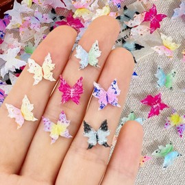 ONPRESS 100Pcs Soft Glue Butterfly Nail Charms Colorful Butterflies Nail Art Charms Spring Summer Ombre Nail Supplies Mix Colorful Resin Mini Butterfly Nail Rhinestone Diamonds for Nail Art Decoration