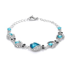 Edary Crystal Beetle Bracelet Silver Plated Sparkling Cubic Zirconia Bracelet Birthstone Hand Chain Friendship Jewellery Gifts for Women and Girls (Blue)