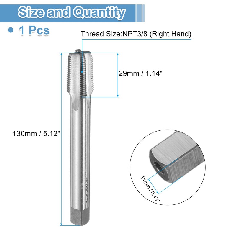 sourcing map Straight Flute Screw Taps NPT 3/8-18 2B Thread