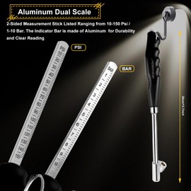 GODESON Tire Pressure Gauge - Silver Dual Head Air gauges with PVC Handle, 10-150 PSI/10 Bar Dual Scale, 13.3" Extended for Car,Semi Trucks and Motorcycles,Analog Tire Pressure Checker in Dually Tires