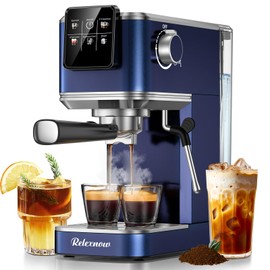 RELEXNOW Espresso Machine, 20 Bar Espresso Maker Milk Frother & LCD Panel, Hot & Iced Coffee Machine, Stainless Steel Espresso Coffee Machine with 41oz Water Tank for Cappuccino, Latte