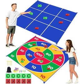 2-in-1 Giant Tic Tac Toe Bean Bag Toss Games, 4.5ft Double Sided Large Outside Camping Backyard Lawn Games for Family Friend Party Fun Carnival Outdoor Giant Yard Games