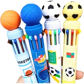 Multicoloured Pens, Multicoloured Ballpoint Pen, Retractable Ballpoint Pen, 4 Pack, 10-in-1 Roller Ball Colour Ballpoint Pen for Office School Supplies, Students, Children, Gift, Cute Cartoon Football
