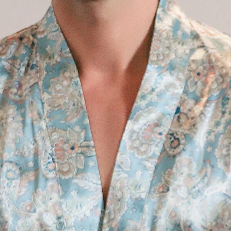 AISOMNUS Men's Satin Robe Lightweight Half sleeves Silk Kimono Bathrobe