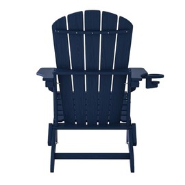 Plawdlik Plawdlik Folding Adirondack Chair, SGS Tested, Wooden Textured with Cup Holder, Heavy All-Weather HDPE Comfortable Set Poolside Backyard Lawn Navy Blue