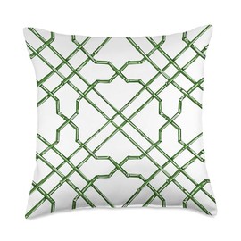 Kelly Green Trellis Preppy Chinoiserie Trellis Pattern Throw Pillow