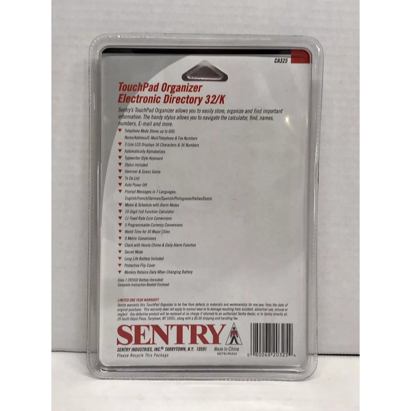 Sentry Organizer CA325 Electronic Directory 32K TouchPad Multi-Function NOS