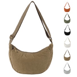 LOCCY Crossbody Bag Damen Cord, Halbmond Tasche Damen Cord, Einfarbige Halfmoon Bag Cord mit Verstellbarer Schultergurt für Damen Reisen (Khaki)
