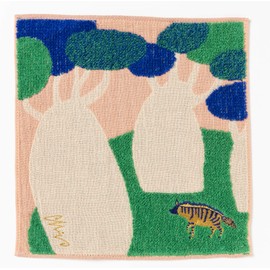 Kusunobashi Crest Woven Morita MiW Gauze Pile Handkerchief, Hyena, Beige, A-66645-86-BE 9.8 x 9.8 inches (25 x 25 cm)