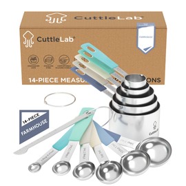 CuttleLab Measuring Cups and Measuring Spoons Set of 14 - Stainless Steel Measuring Cups and Spoons Set, Includes 1/8 Teaspoon Measuring Spoon, 1/8 Cup Measuring Cup, Leveler Dry (14, Farmhouse)