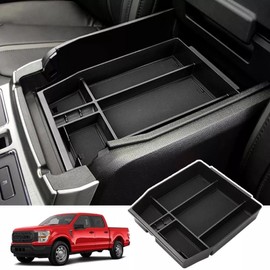 Compatible with Ford F150 2021-2025 (Not Fits 40/20/40 Jump Seat Console) Accessories Multiple Compartments Center Console Secondary Organizer Storage Insert Tray Armrest Storage Box Container Cover