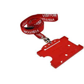Customcard ltd Red Visitor Lanyard Metal Clip & Red ID Card Holder Pack of 10 Visitor Lanyards