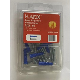 HLAFIX Fastener Blue Super Plug with Screw, 15sets, 8#x1-1/4