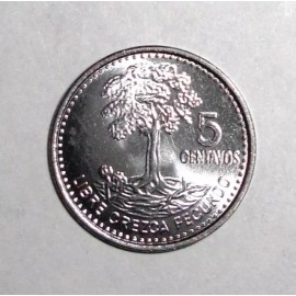Guatemala coin 5 centavos Kapok Tree Plant Wildlife