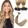 Sindra U Tip Human Hair Extensions, 16 Inch Balayage Walnut