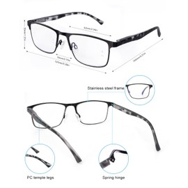 OKH 2 Pack Mens Quality Progressive Multifocus Reading Glasses for Man 1.25x Blue Light Blocking, Spring Hinge Multifocal Readers Full Frame Metal Eyeglasses