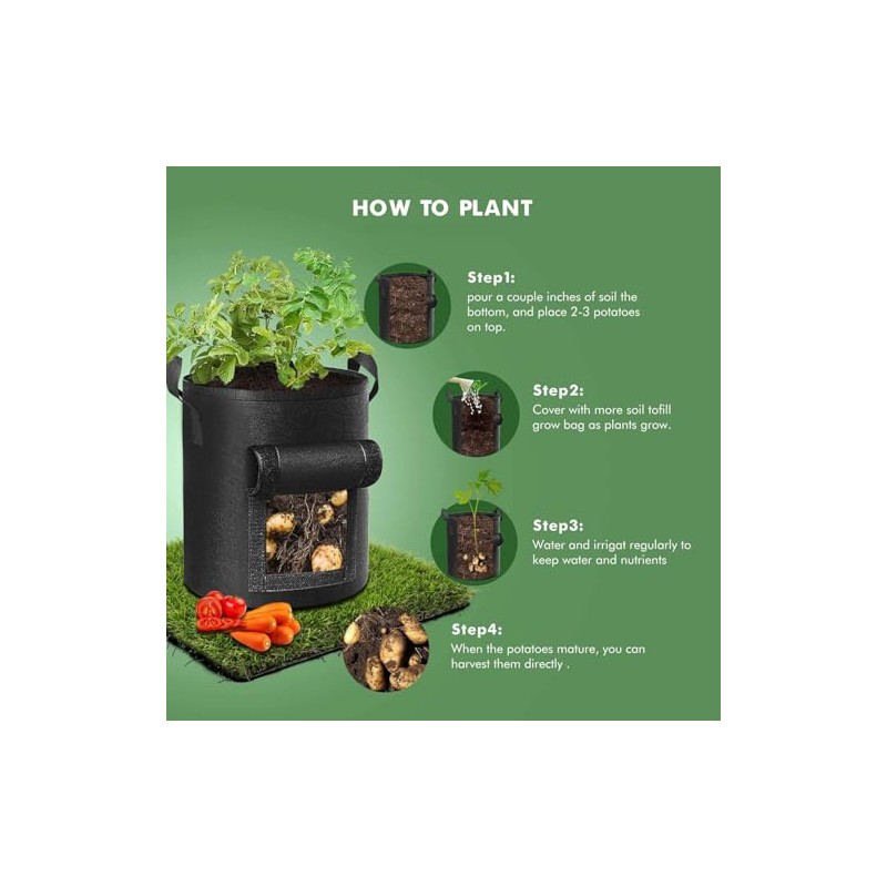 3Pack Potato Grow Bags, Garden Planting Bag with Reinforced Handle,