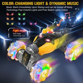 AGNEVE RC Cars Gesture Remote Control Car with Light Music 1:12 Hand Controlled Rc Car 2.4GHz 4WD Rc Stunt Car Gesture Sensing Double Sided 360° Rotation Off-Road Vehicle for Boys Girls(Yellow,Pro)