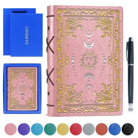 JOHSBYD Sun & Moon Faux Leather Notebook,Hardcover Executive Notebooks for Women Men,320Pages Journal Notebook with Pen,Vintage Sun & Moon Design,1 Pack Pink A5 (Sun Moon Pink)