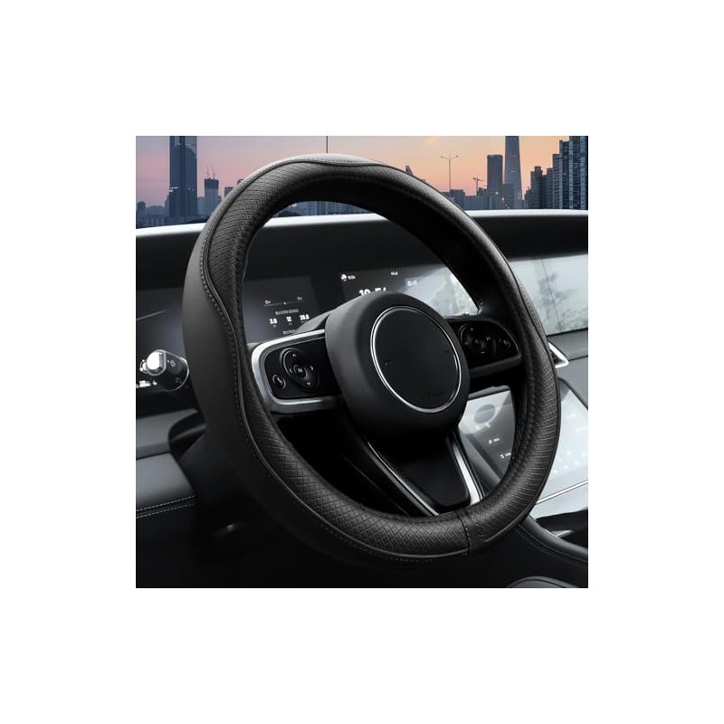 Ouzorp - Funda para volante de coche, microfibra, negro, 37-39