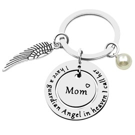 Mom Memorial Keychain Loss of Mom Jewelry I Have a Guardian Angel in Heaven I Call Her Mom Keyring In Memory of Mother Keepsake Gifts Mom Sympathy Gift for Loss Remembrance Gift for Daughter Son