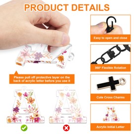 Oubaka Alphabet Initial Letter Keychain for Women, Acrylic Initial Letter Keyring Cute Letter Keyring Alphabet A-Z Initial Letter Gift Cross Pendant Key Ring for Backpack Handbag Car Keys(Letter A)