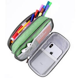 Yonzone Pencil Case Big Capacity Pencil Bag Pouch Pencil Pen Case Holder Marker Desk Organizer Travel Cable Bag with Compartments for Boys Girls Middle High School Students and Office Supplies, Green