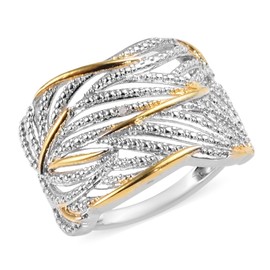 TJC Criss Cross Ring for Women Size N with with Prongs Setting Promise Friendship Band in Platinum and Yellow Gold Plated 925 Sterling Silver April Birthstone Metal Wt. 3.85 Grams