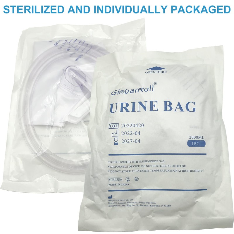 GlobalRoll Urinary Drainage Bag with Anti-Reflux Chamber, Urine Bag with
