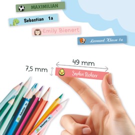 Pen stickers for pencils, ballpoint pens and other name stickers, name stickers, 49 x 7.5 mm, pack of 72, children and adults, school and nursery, 37 backgrounds to choose