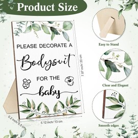 Handepo 26 Pcs Baby Shower Games with Decorate Bodysuit Game Wooden Sign White Newborn Bodysuit Fabric Markers for Baby Shower Party (Green Leaves)